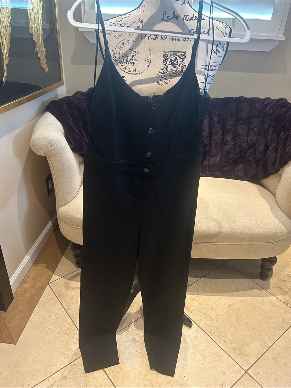 Guess Black Spaghetti-Strap Button-Front Jumpsuit